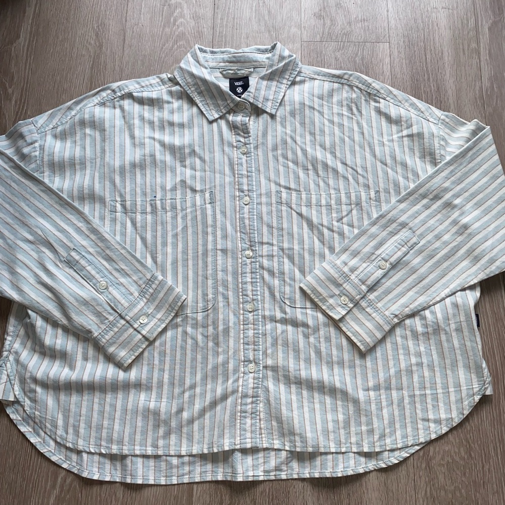 Vans Blue and White Striped Button Down Shirt